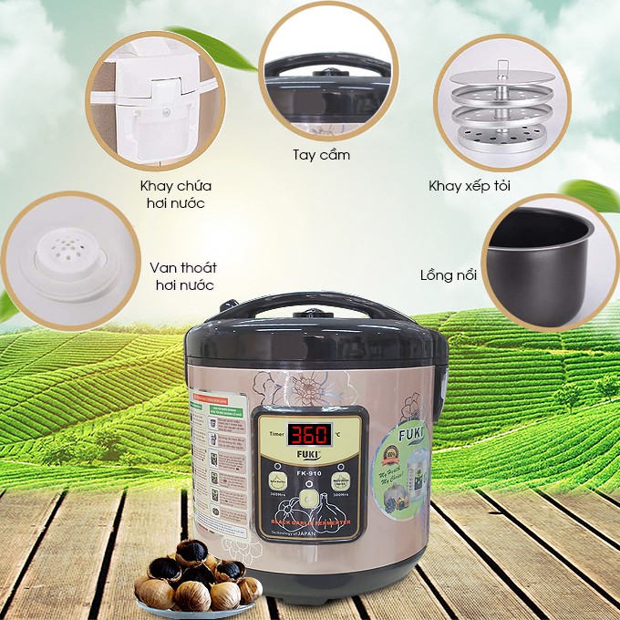 Nồi làm tỏi đen Fuki FK-910 hoa văn - 6L (Light Coffee)